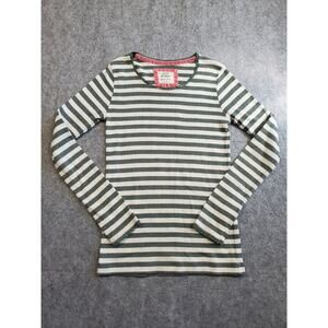 Girl's Mini Boden Size 11-12Y Green & White Stripe Long Sleeve Top